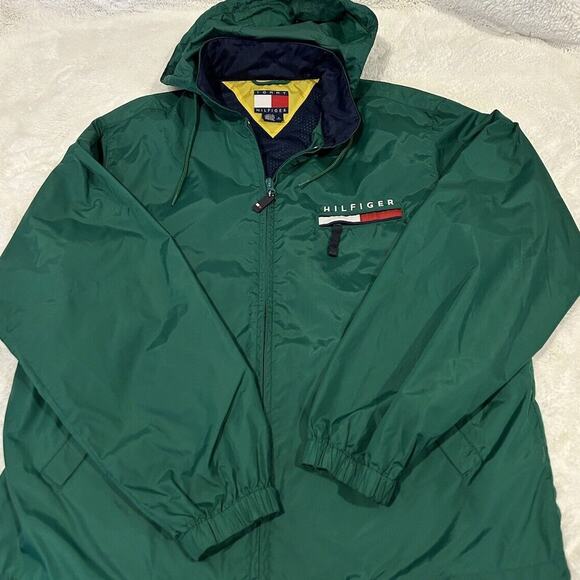 Vintage Tommy Hilfiger GreenWindbreaker‎ Hidden Hood Size Small Hong Kong - Picture 1 of 6